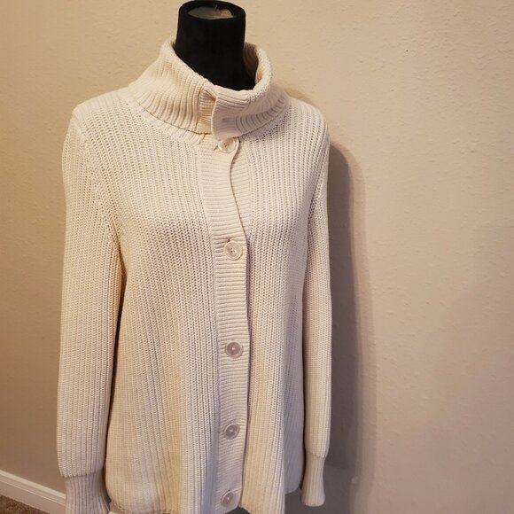 Talbots Long Sleeve cream Women's Cardigan Sweater 100% Cotton Size LP. - Picture 9 of 14